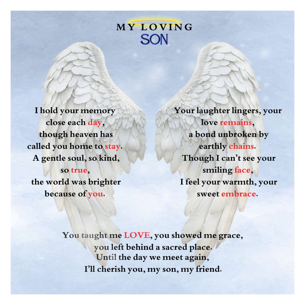 IN LOVING MEMORY OF MY LOVING SON HEART NECKLACE
