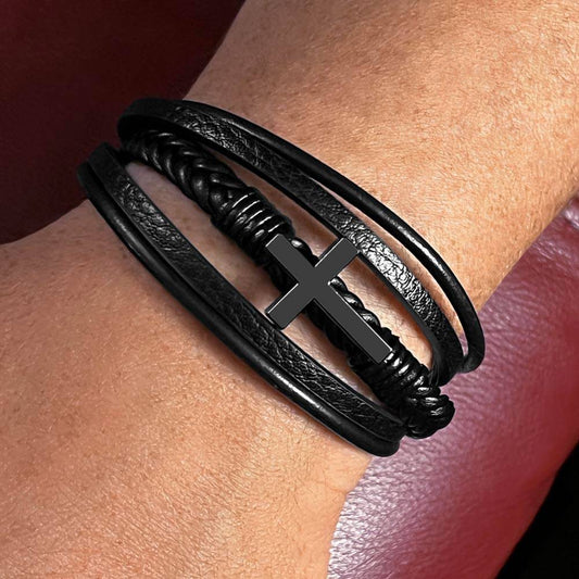 WITH LOVE KAGE MEN'S CROSS LEATHER BRACELET