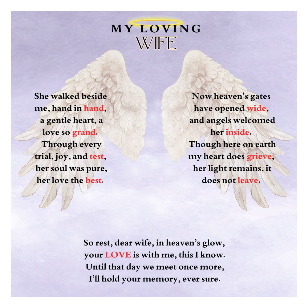 IN LOVING MEMORY OF MY LOVING WIFE HEART NECKLACE