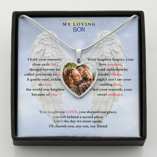 IN LOVING MEMORY OF MY LOVING SON HEART NECKLACE