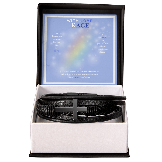 WITH LOVE KAGE MEN'S CROSS LEATHER BRACELET
